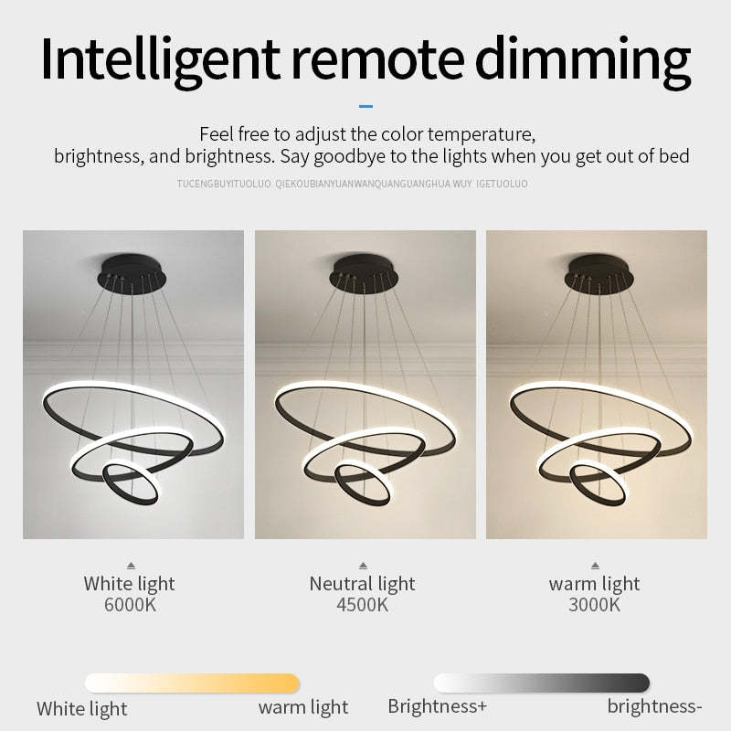 Arisha Modern Ring Metal/Silicon Pendant Light, 2/3/4 Rings