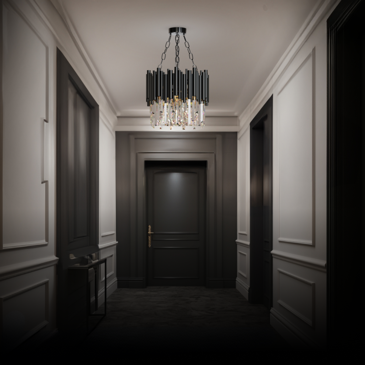 Kristy Industrial Cylindrical Glass Metal Chandelier Living Room
