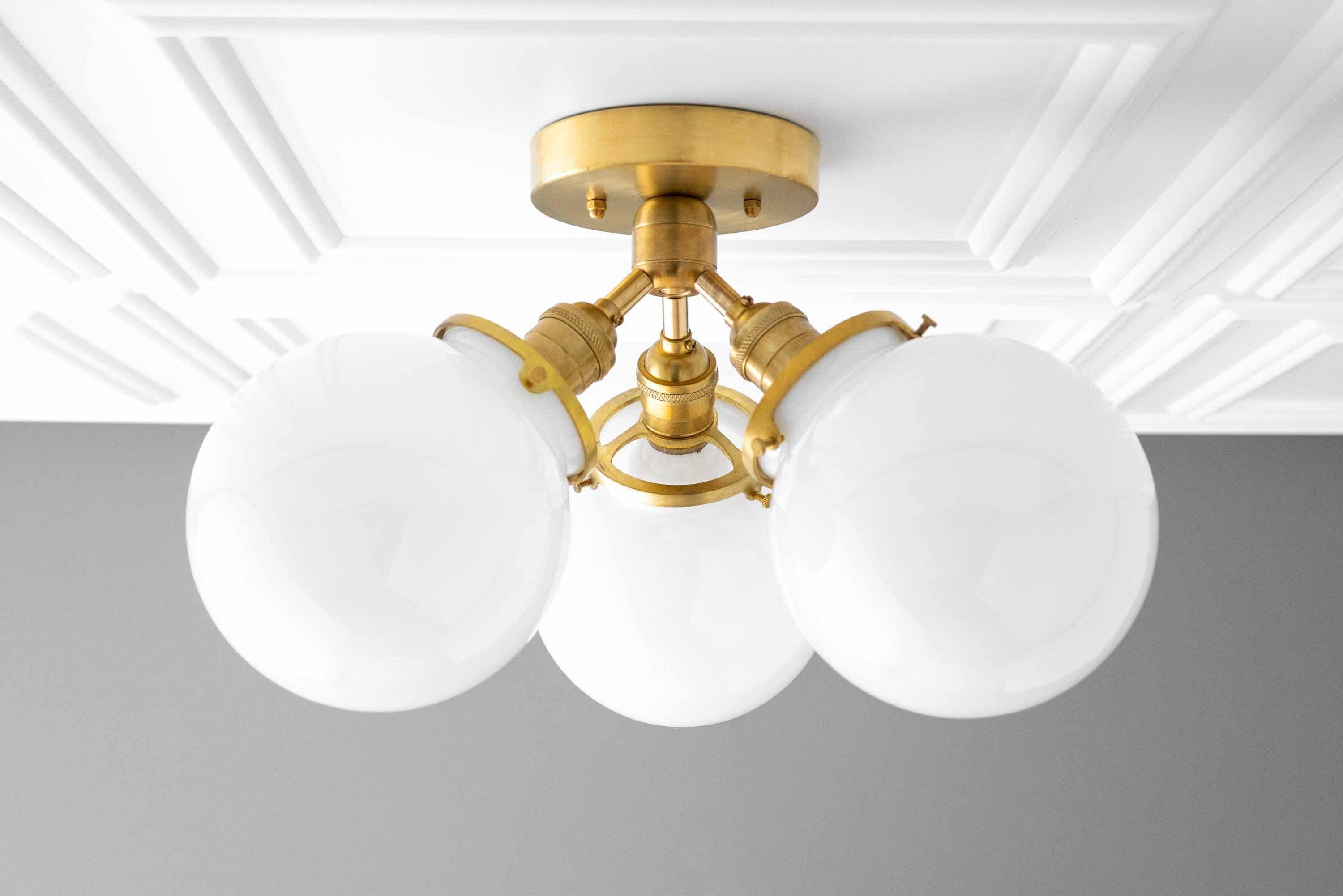 Pearl Glass White Mid Century Flush Ceiling Lamp