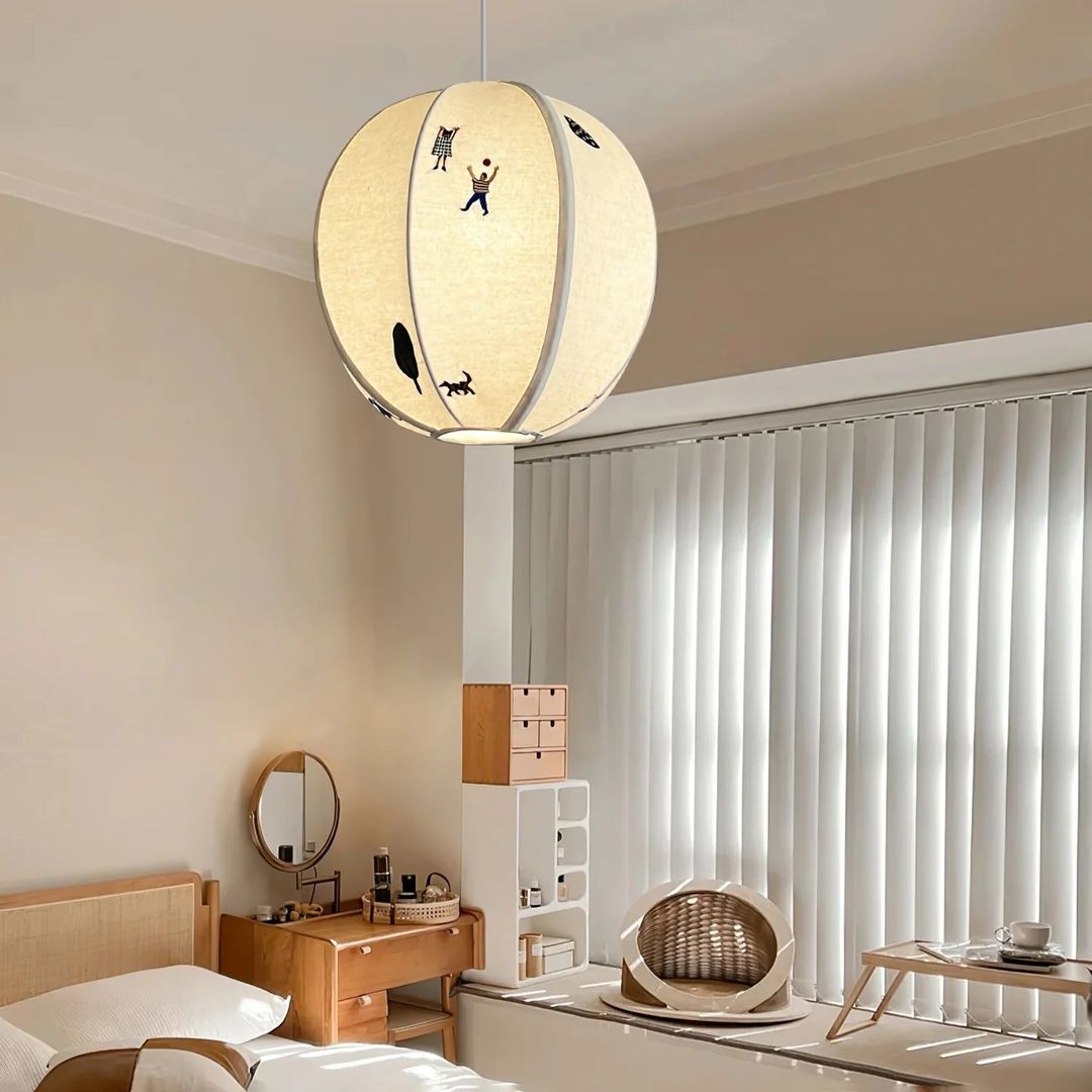 Ritta Design Globe Metal Farbic LED Pendant Light Study Bedroom