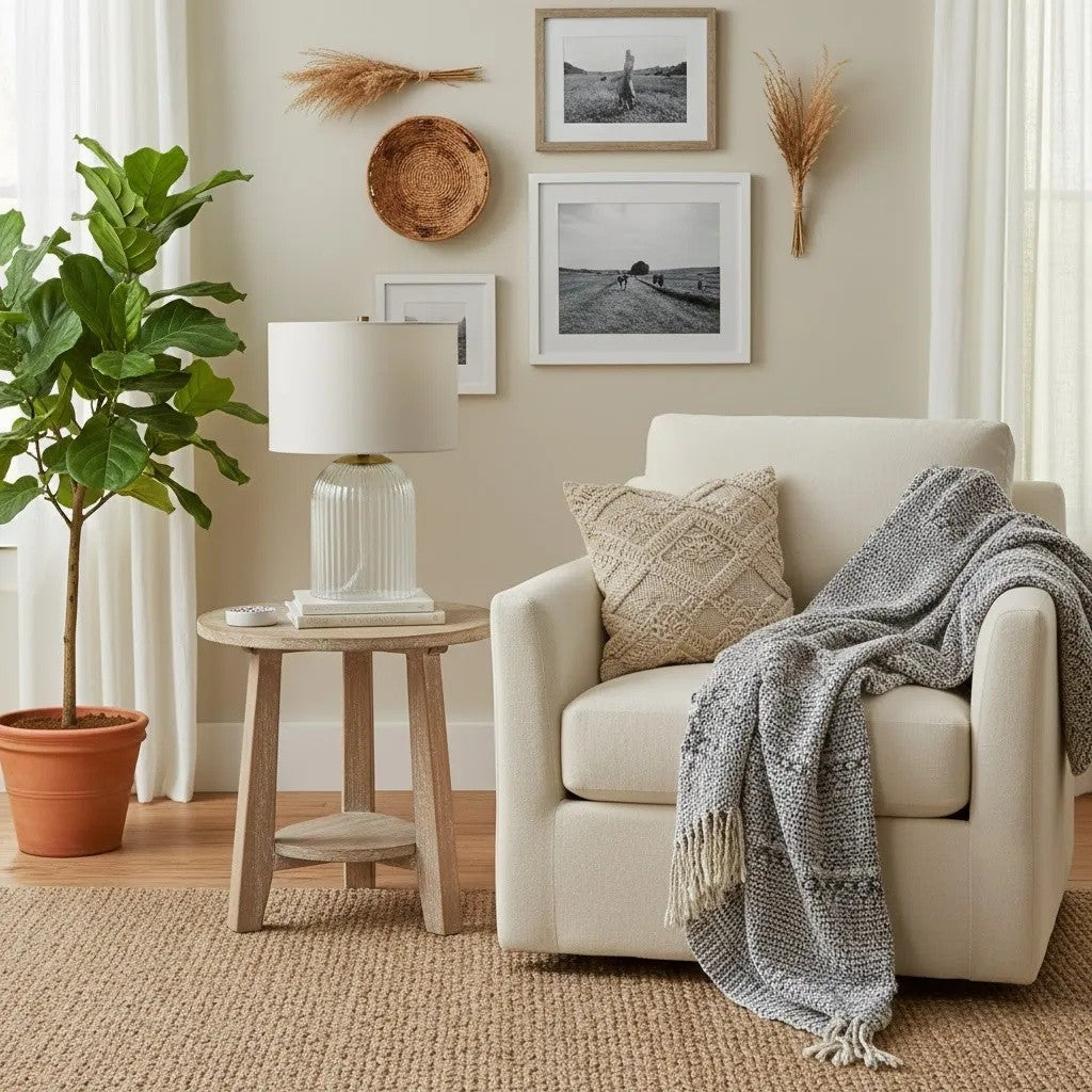 Haze Glass Table Lamp with Linen for Living Rooms