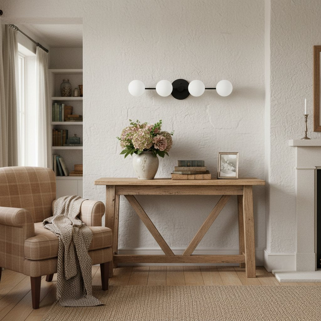 Pearl Brass Milk Glass 4-Light Wall Sconce Bathroom