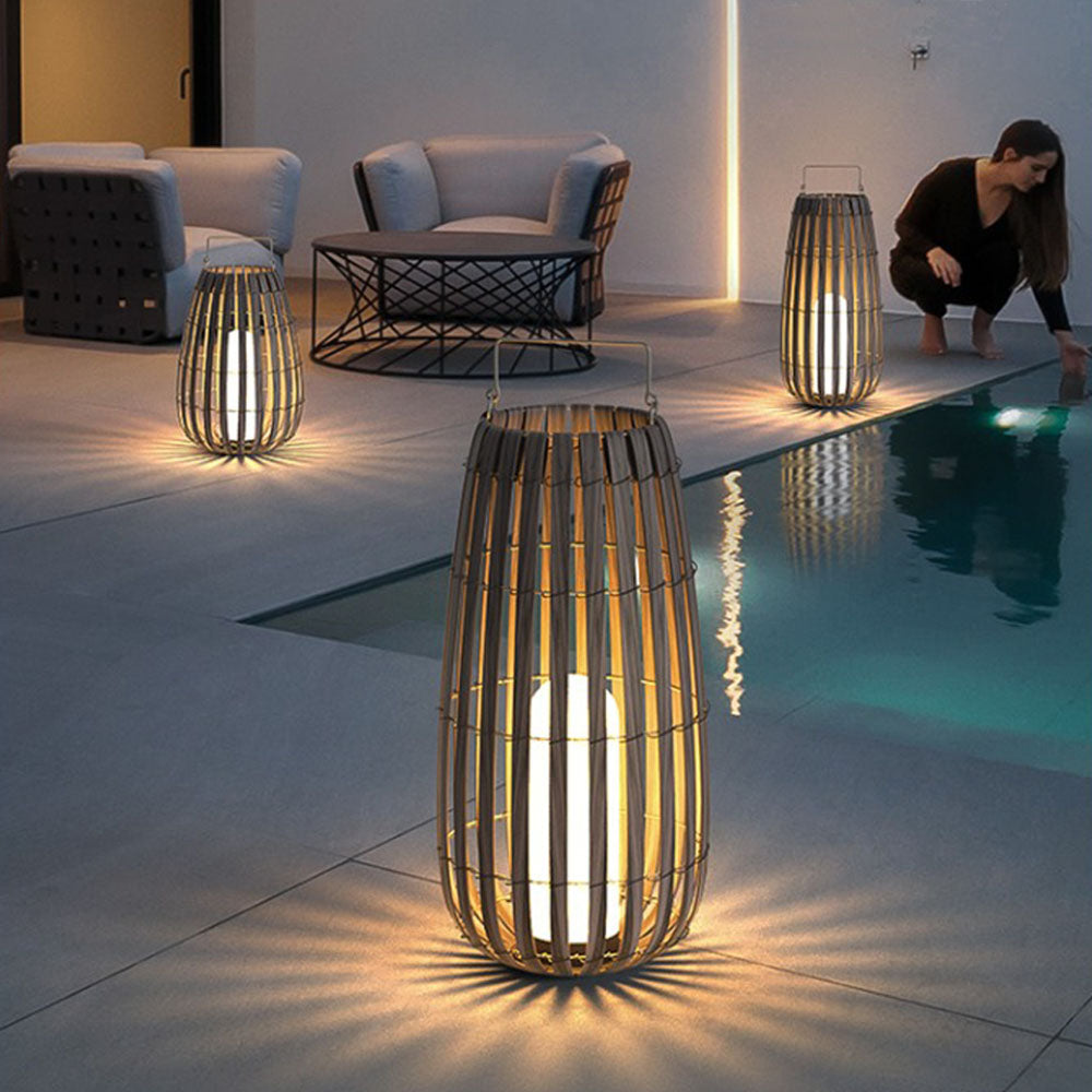 Ray Outdoor Floor Lamp Hardwired Solar Metal Cage
