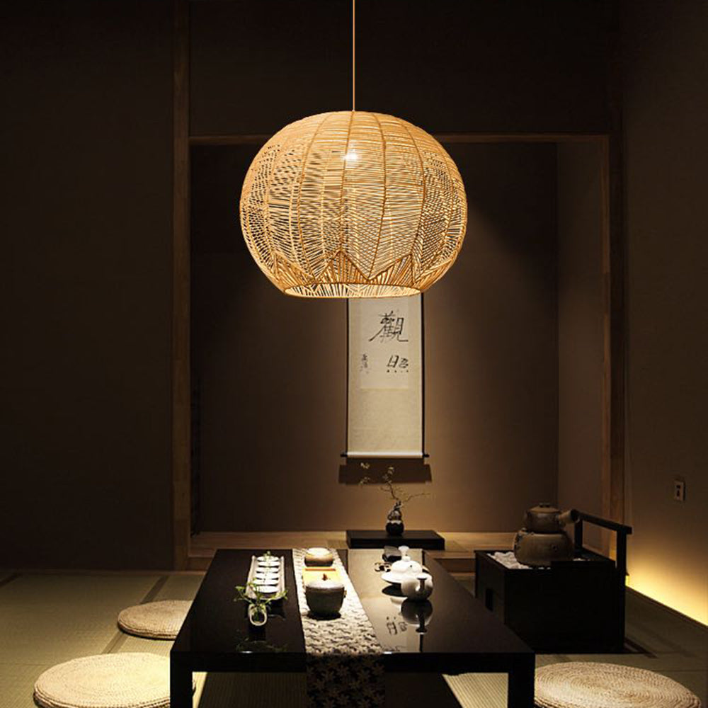 Ritta Designer Round Handmade Rattan Pendant Light, Dining Room