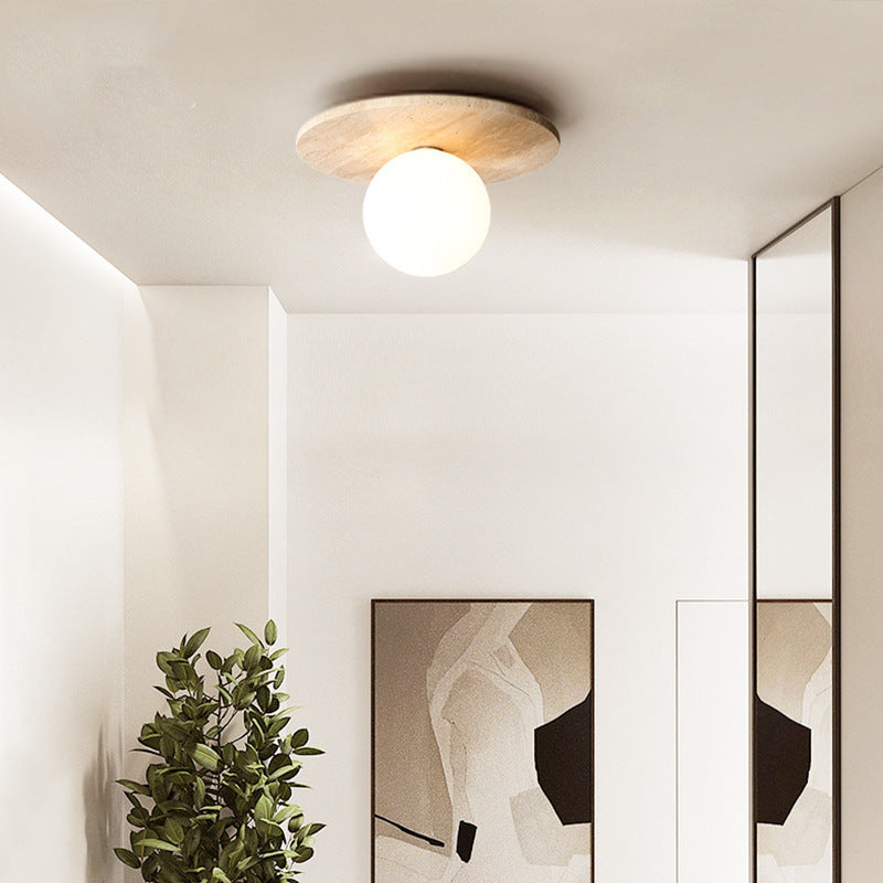Arisha Retro Stone Wood Flush Mount Ceiling Light Hallway