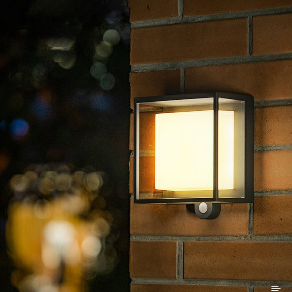 Ray Modern Rectangular Acrylic Sensor Solar Powered Outdoor Wall Lamp