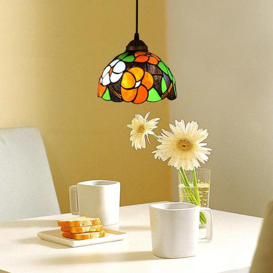 Tiffany Vintage Pendant Light Design Colorful Glass Metal Living Room