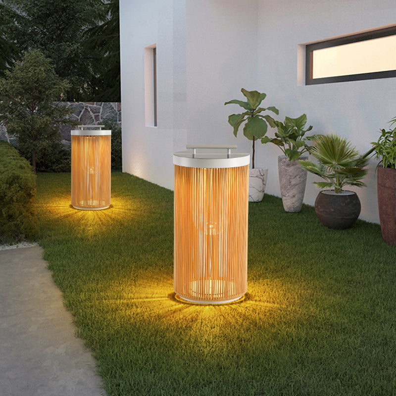 Ritta Retro Metal/Rattan Floor Lamp, Hardwired/Solar/LED, Outdoor
