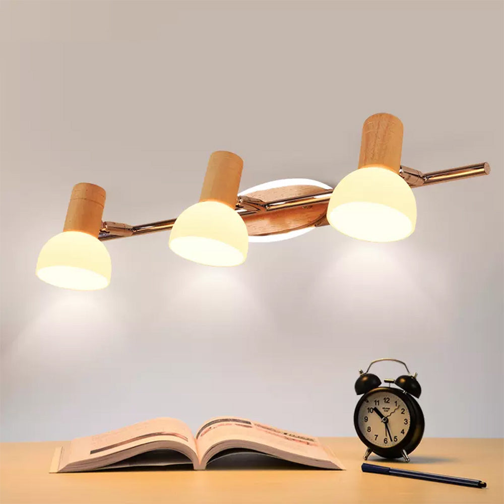 Muto Multi Dome Mirror Front Wooden Vanity Wall Lamp, Log Color