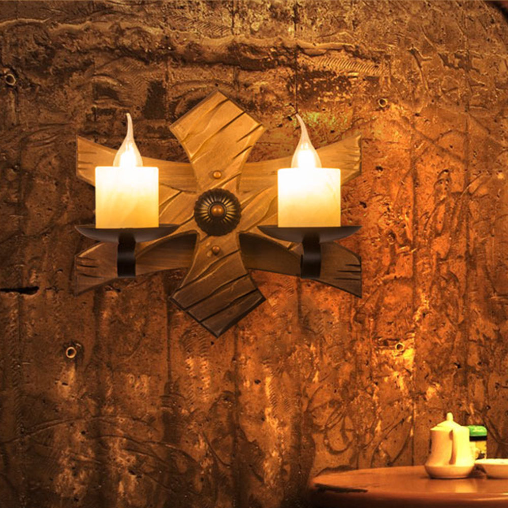 Epoch Wall Lamp Decorative Vintage Candle Double Light Wooden, Bedroom - Letslighting