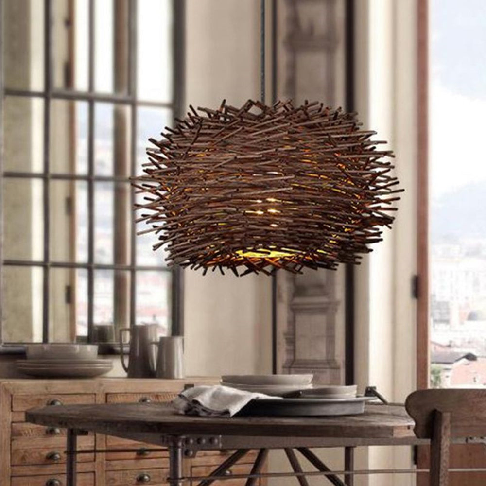 Muto Wooden Bird Ritta Rattan Pendant Light Wood