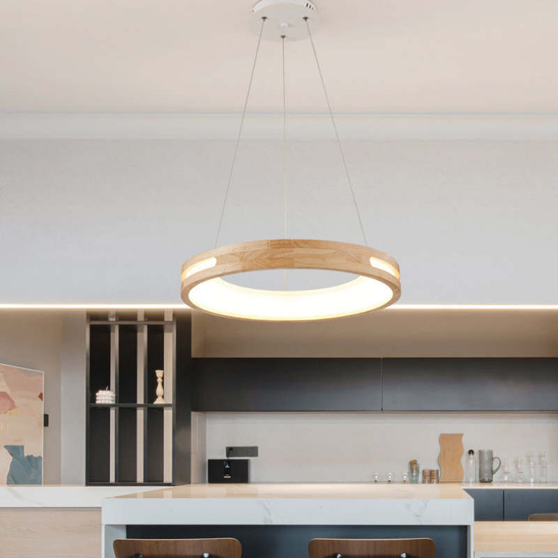 Muto Modern Ring Wood Pendant Light - Letslighting