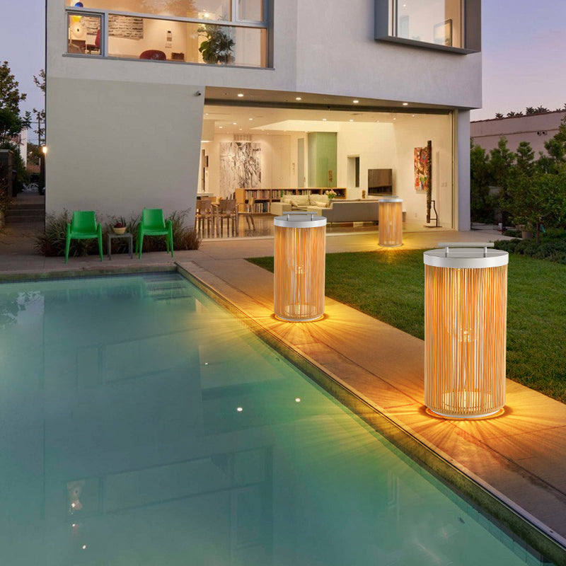 Ritta Retro Metal/Rattan Floor Lamp, Hardwired/Solar/LED, Outdoor