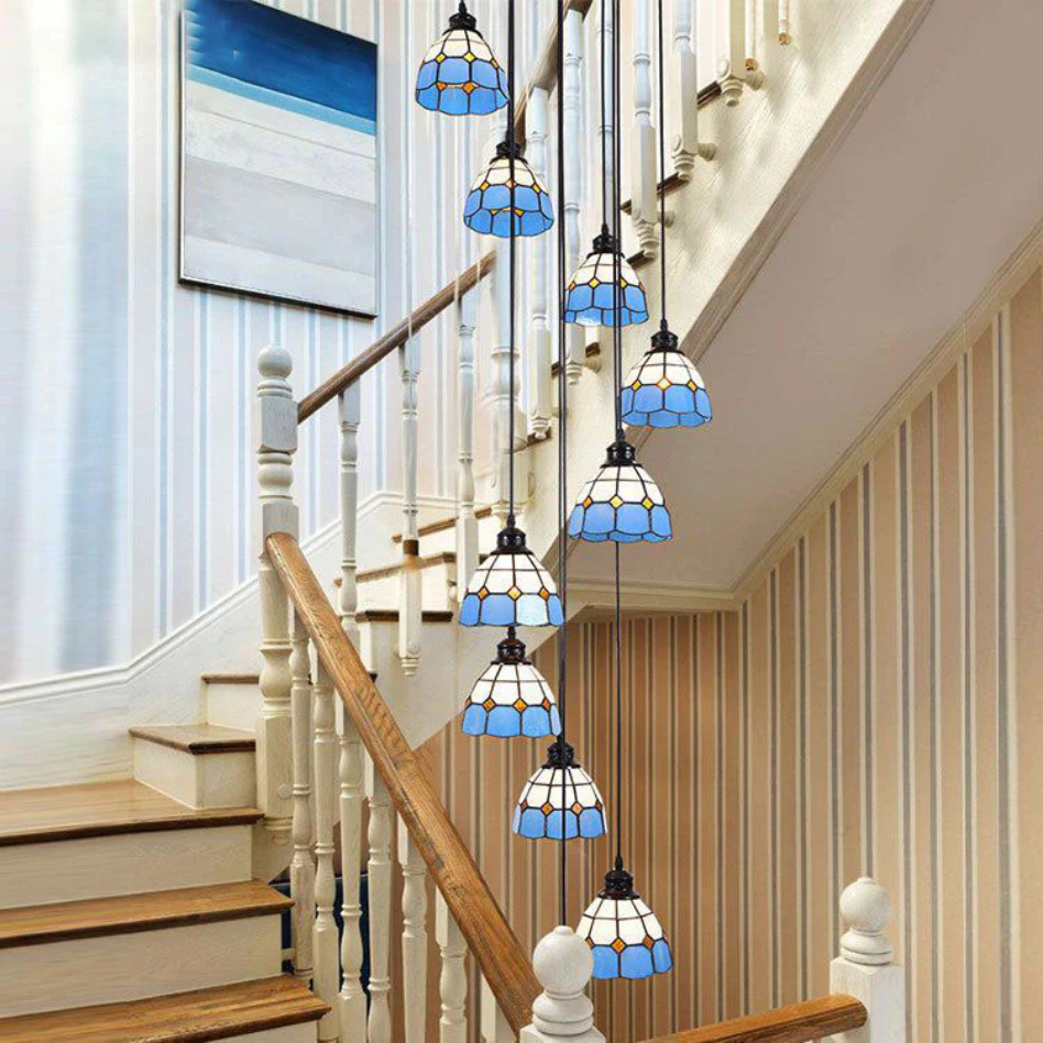 Tiffany Retro LED Chandelier Blue Orange Glass Living Room - Letslighting