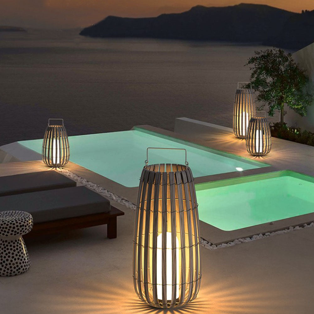 Ray Outdoor Floor Lamp Hardwired Solar Metal Cage
