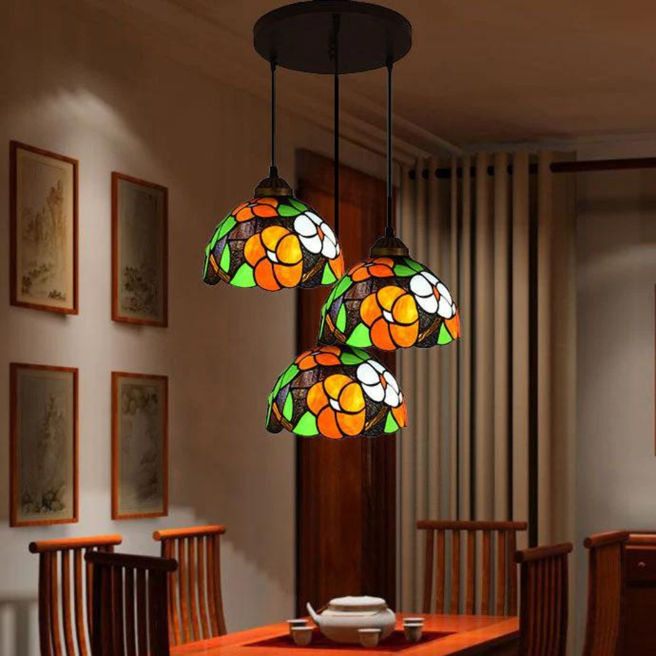Tiffany Vintage Pendant Light Design Colorful Glass Metal Living Room
