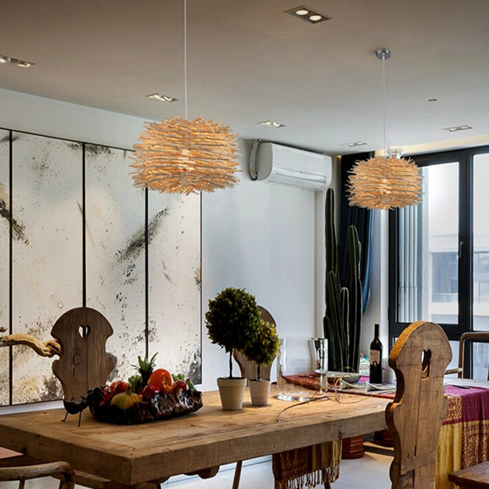 Muto Wooden Bird Ritta Rattan Pendant Light Wood