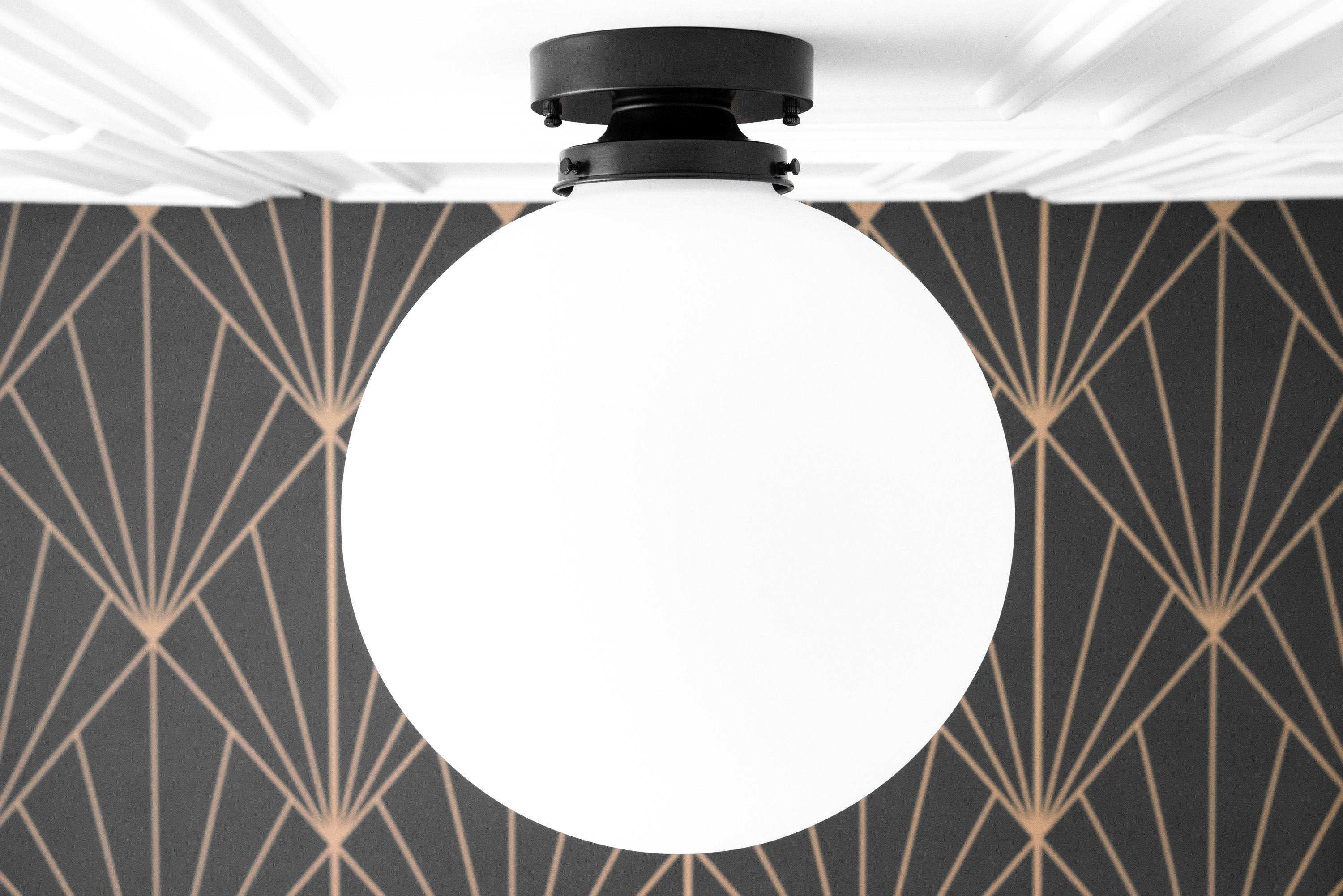 Pearl White Brass Globe Ceiling Light Contemporary