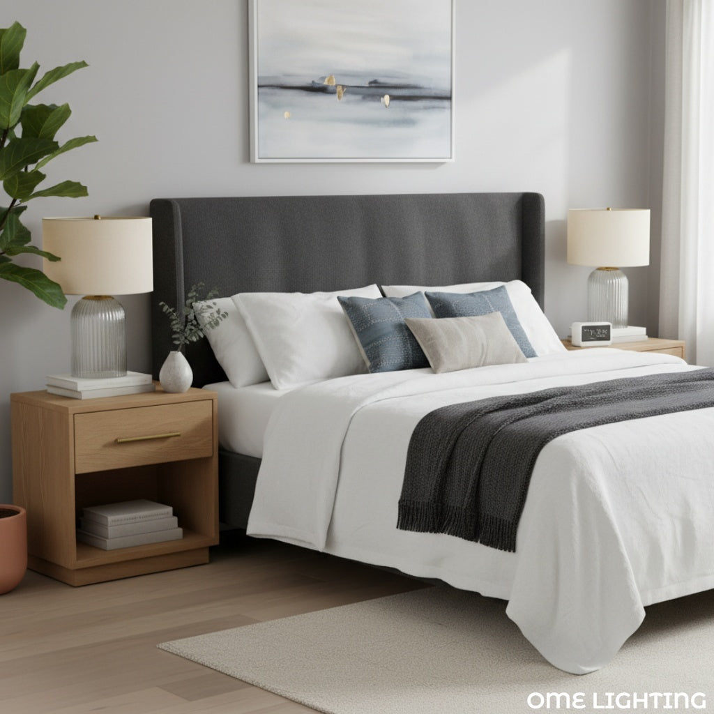 Haze Glass Table Lamp with Linen for Living Rooms
