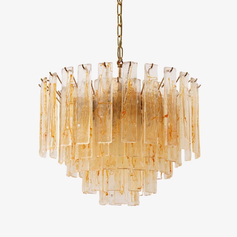 Aurora Chandelier Golden Amber Glass Layered Geometric Luxury - Letslighting