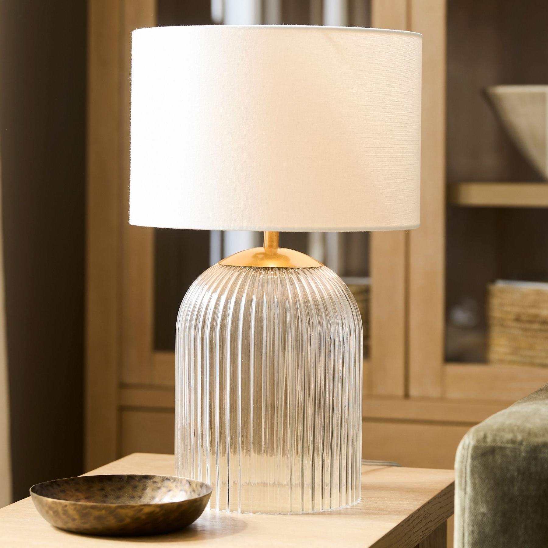 Haze Glass Table Lamp with Linen for Living Rooms