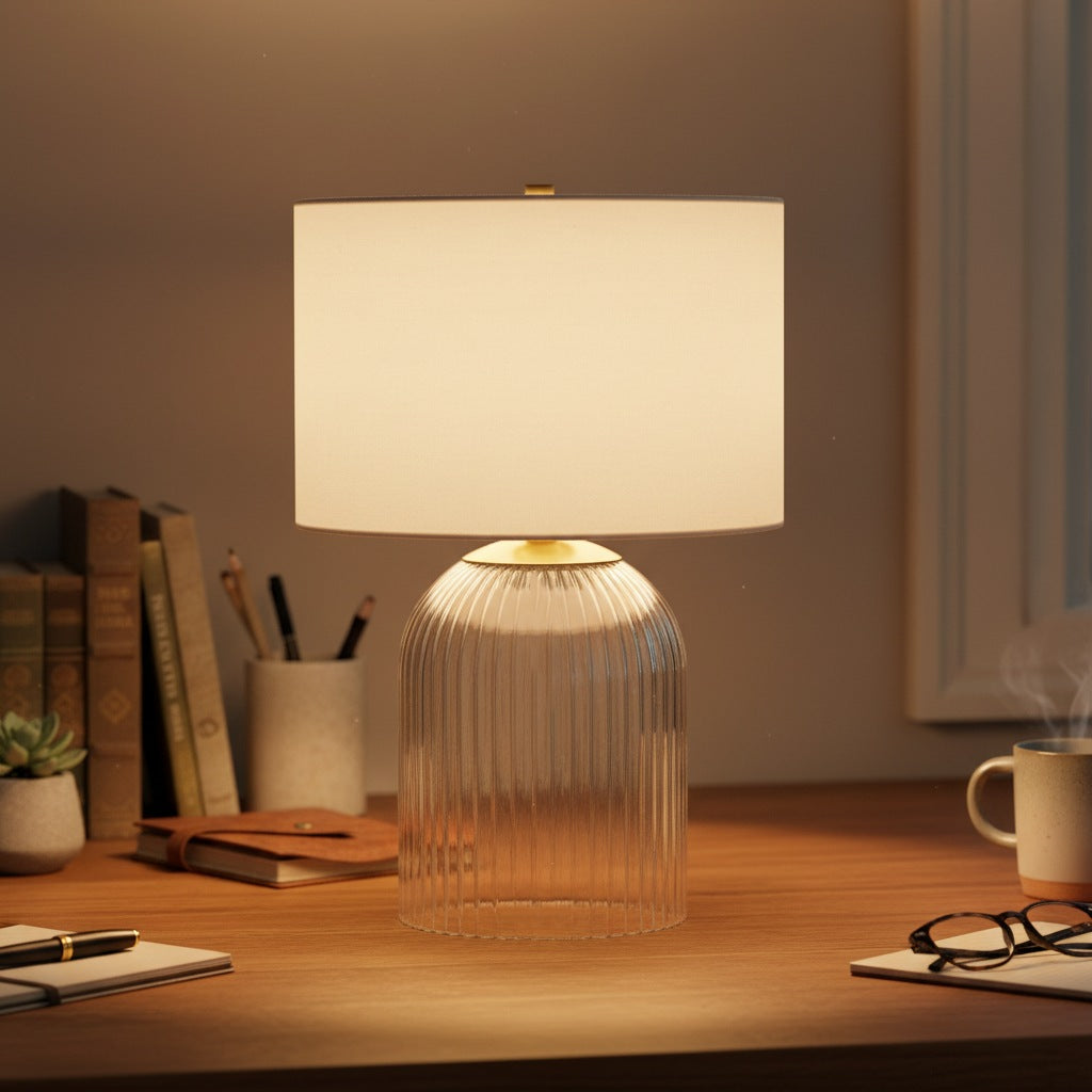Haze Glass Table Lamp with Linen for Living Rooms