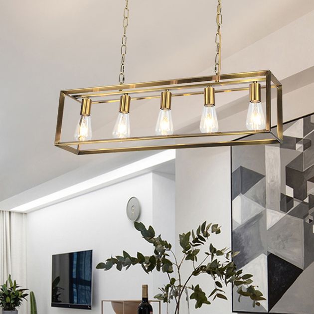 Epoch Rectangle Pendant Light Brass & 5/6 Heads - Letslighting