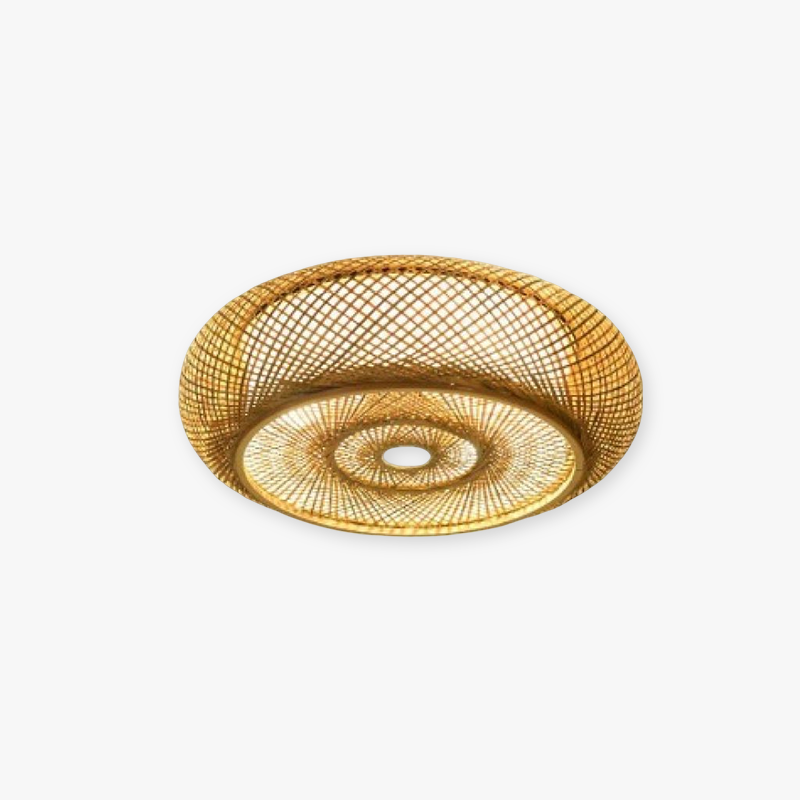 Ritta Rattan Woven Rustic LED Flush Mount Ceiling Light