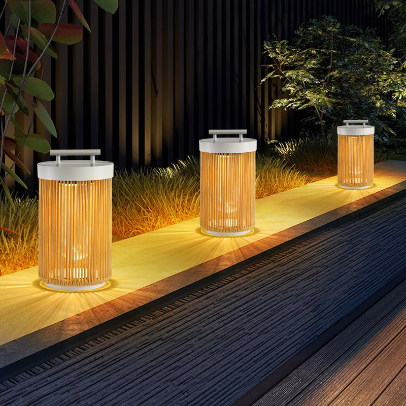 Ritta Retro Metal/Rattan Floor Lamp, Hardwired/Solar/LED, Outdoor