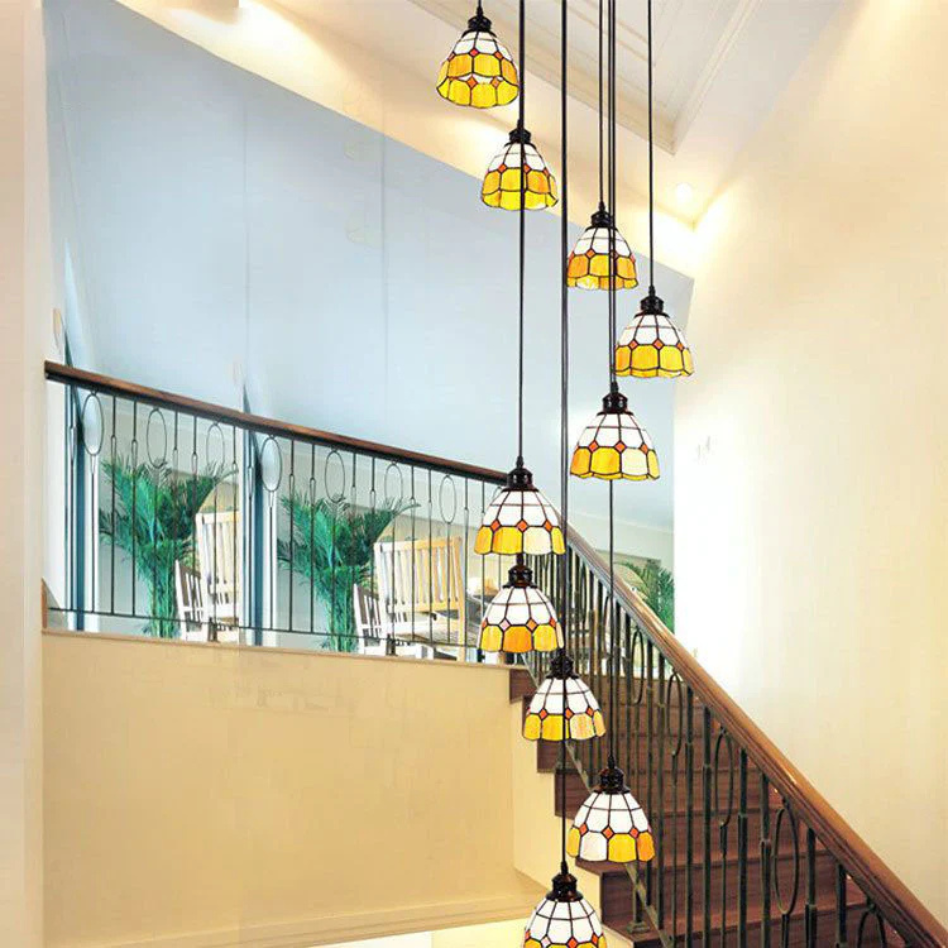 Tiffany Retro LED Chandelier Blue Orange Glass Living Room - Letslighting