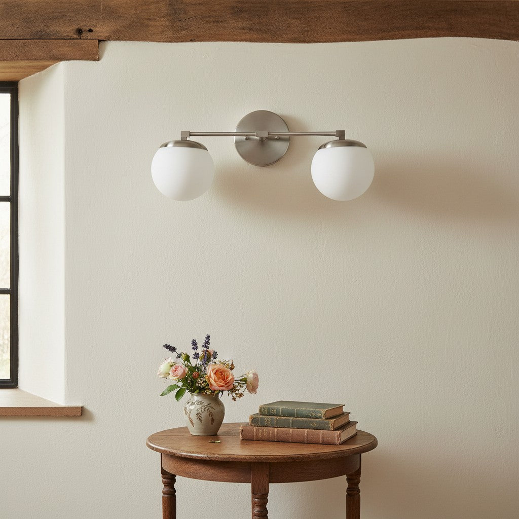 Pearl Milk Glass Brass Wall Sconce Bathroom