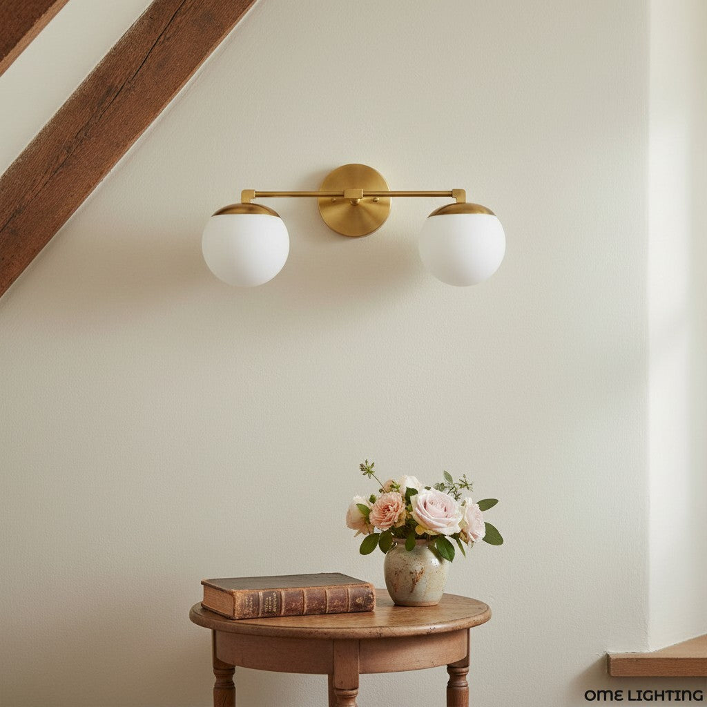 Pearl Milk Glass Brass Wall Sconce Bathroom