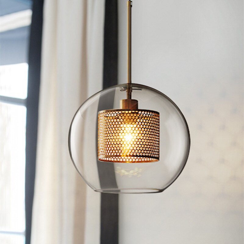 Arisha Contemporary Golden Pendant Light, Metal/Glass, Globe/Cylindric