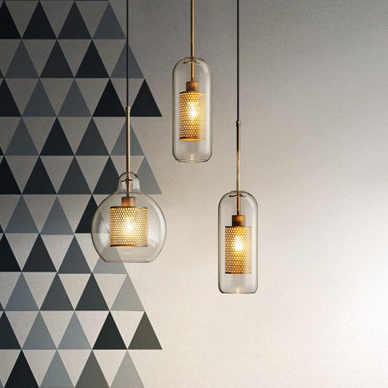Arisha Contemporary Golden Pendant Light, Metal/Glass, Globe/Cylindric
