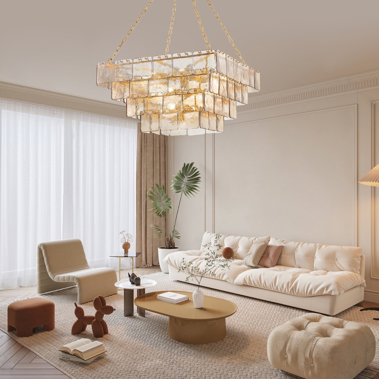 Aurora Chandelier Chain Champagne Piastre Glass Tiered
