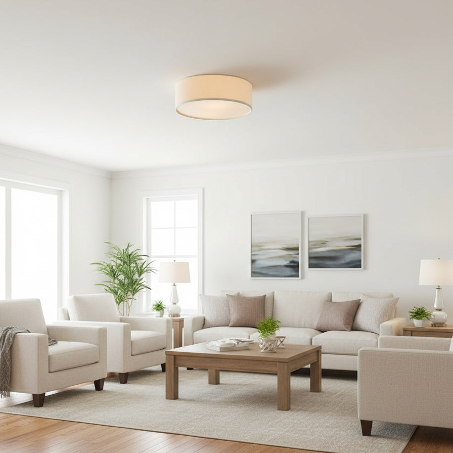 Linen Drum Ceiling Light Modern Bedroom