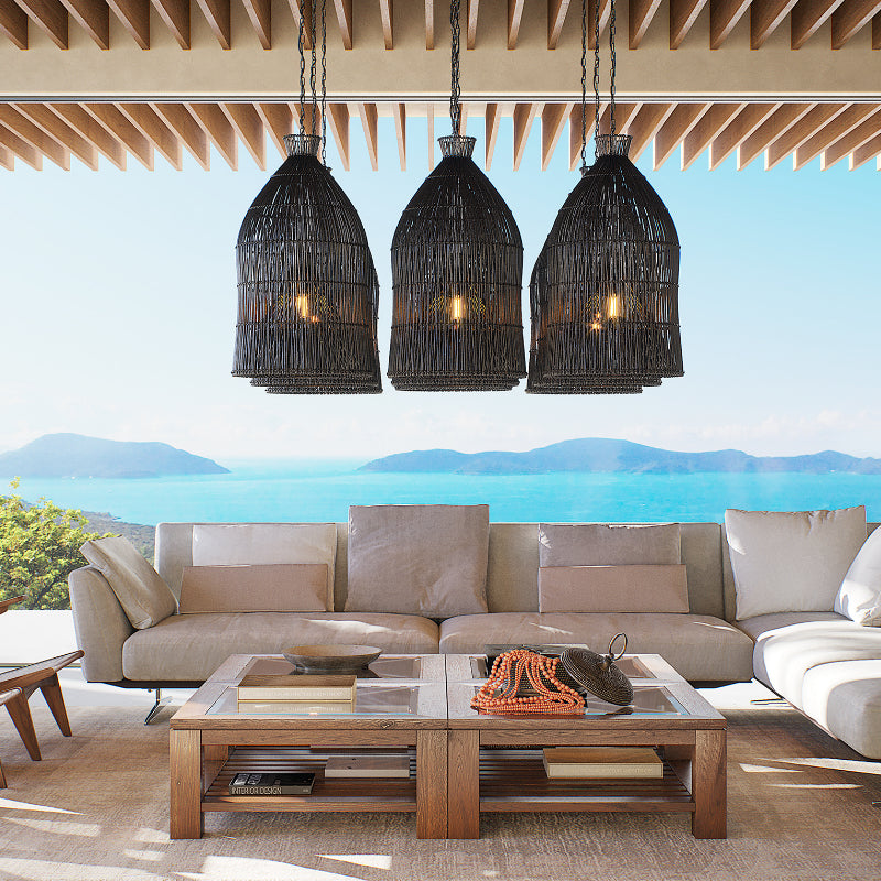 Ritta Design Birdcage LED Pendant Light Metal Rattan Bedroom Living Room