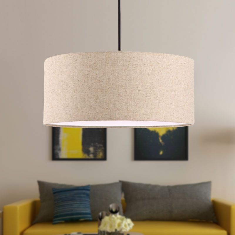 Ritta Modern Fabric Drum Pendant Light Metal Fabric Farmhouse