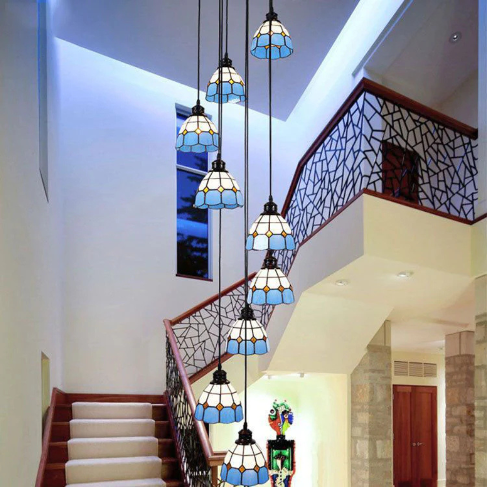 Tiffany Retro LED Chandelier Blue Orange Glass Living Room - Letslighting