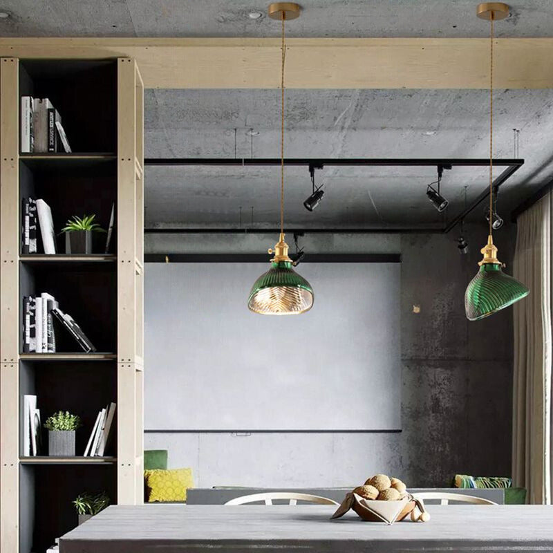 Valentina Retro LED Pendant Light Metal Green Glass Dining Room