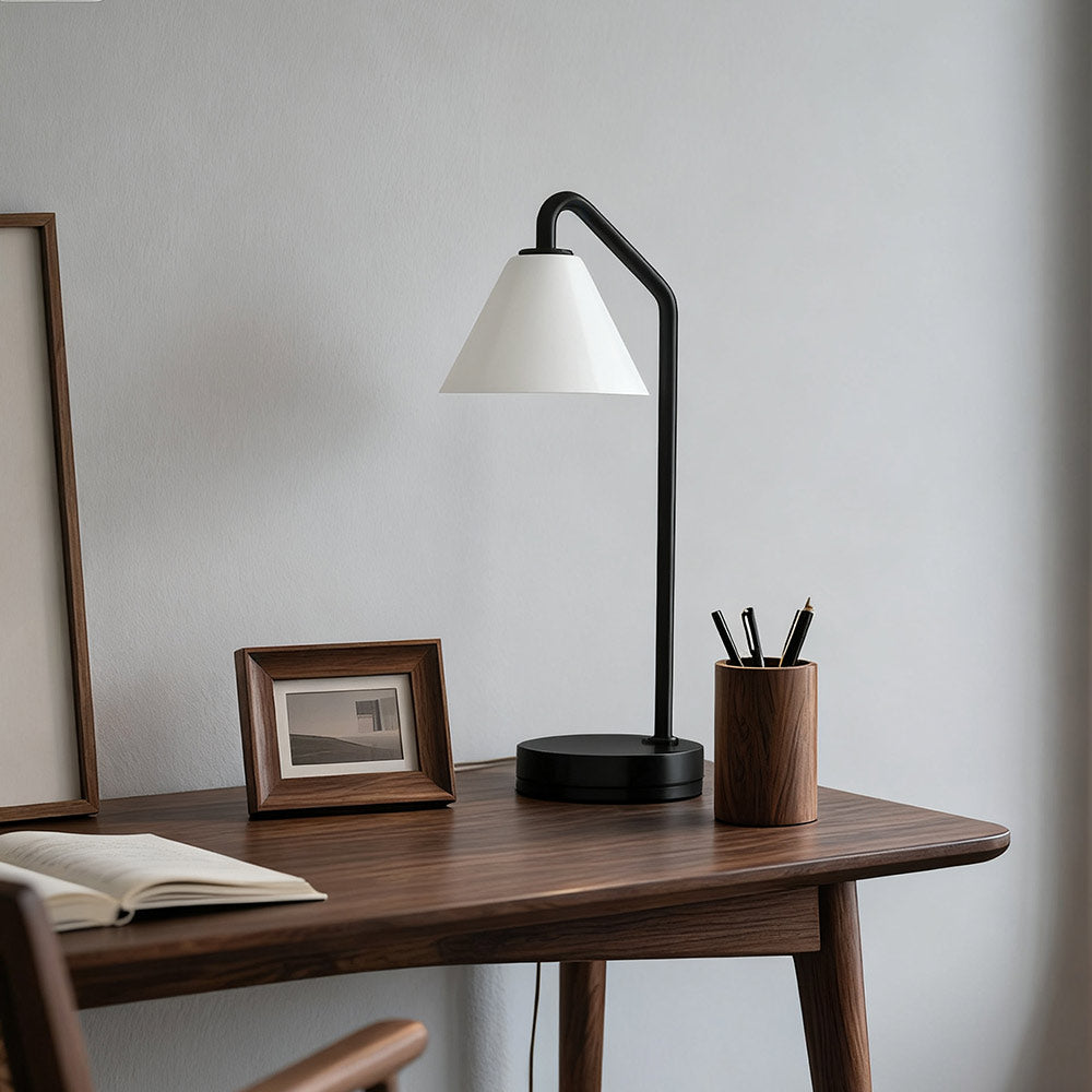 Cone Table Lamp Modern Milk Glass Desk
