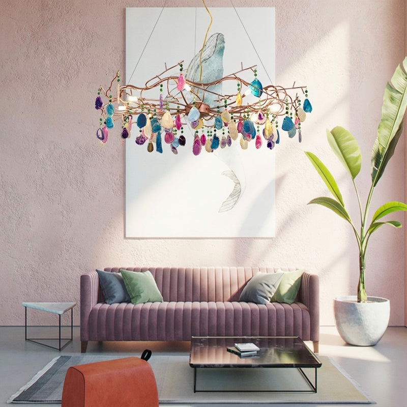 Valentina Art Deco Agate Stone colorful Pendant Light