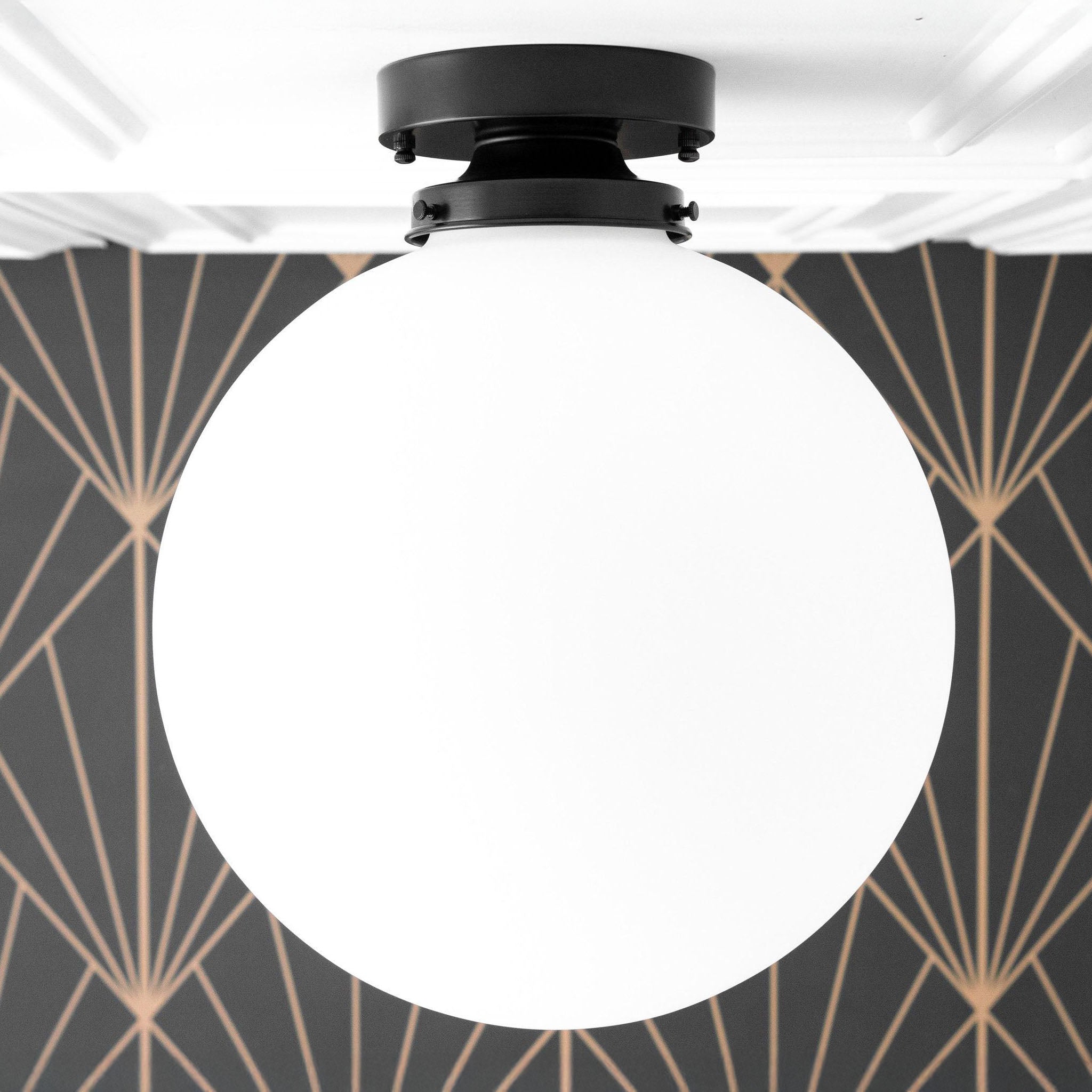Pearl White Brass Globe Ceiling Light Contemporary