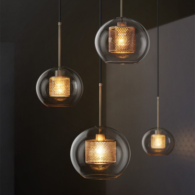 Arisha Contemporary Golden Pendant Light, Metal/Glass, Globe/Cylindric
