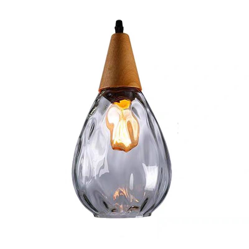 Avi Vintage Teardrop Pendant Light, Glass/Wood - Letslighting