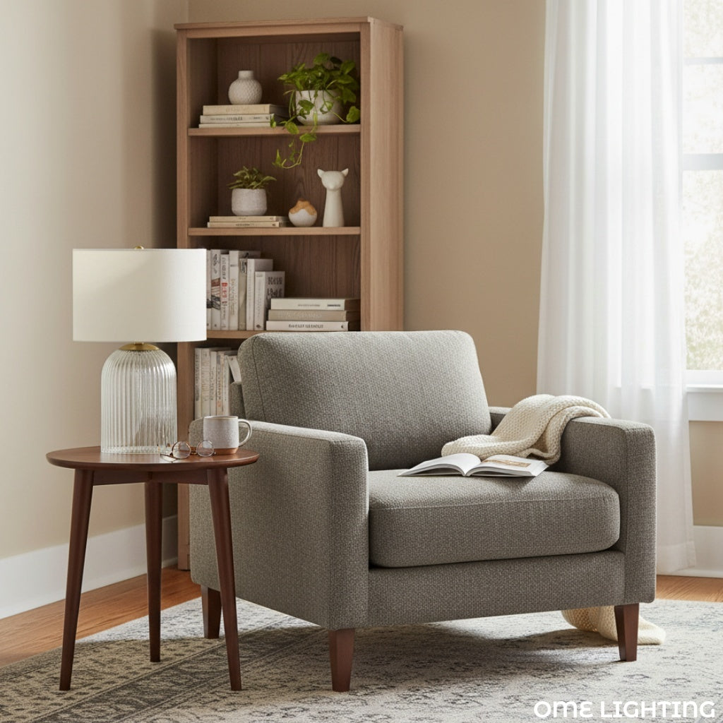 Haze Glass Table Lamp with Linen for Living Rooms