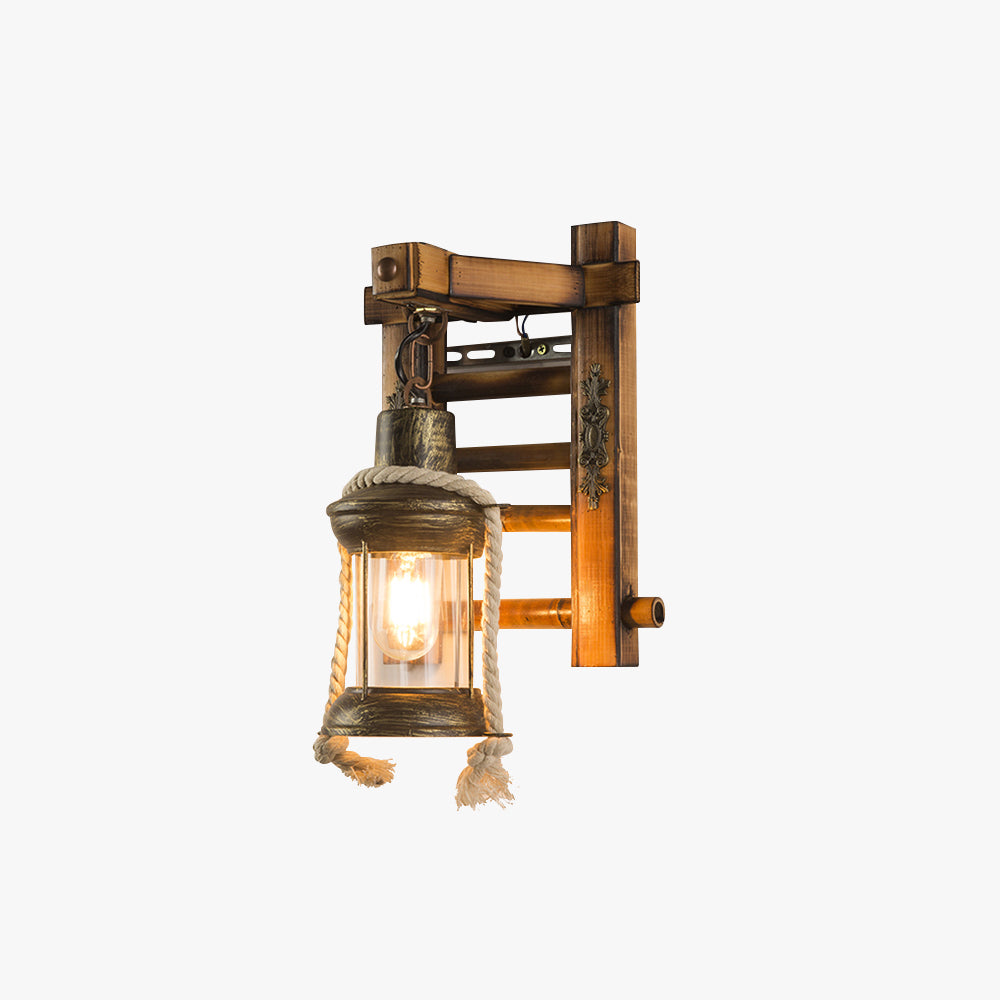 Epoch Vintage Lantern Shape Wood Metal Wall Lamp