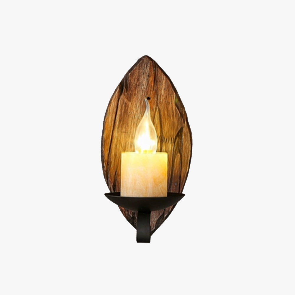 Epoch Vintage Leaf Shape Wood Metal Wall Lamp Living Room