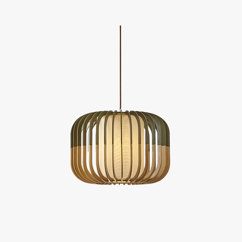 Muto Modern Birdcage Wood/Fabric Pendant Light