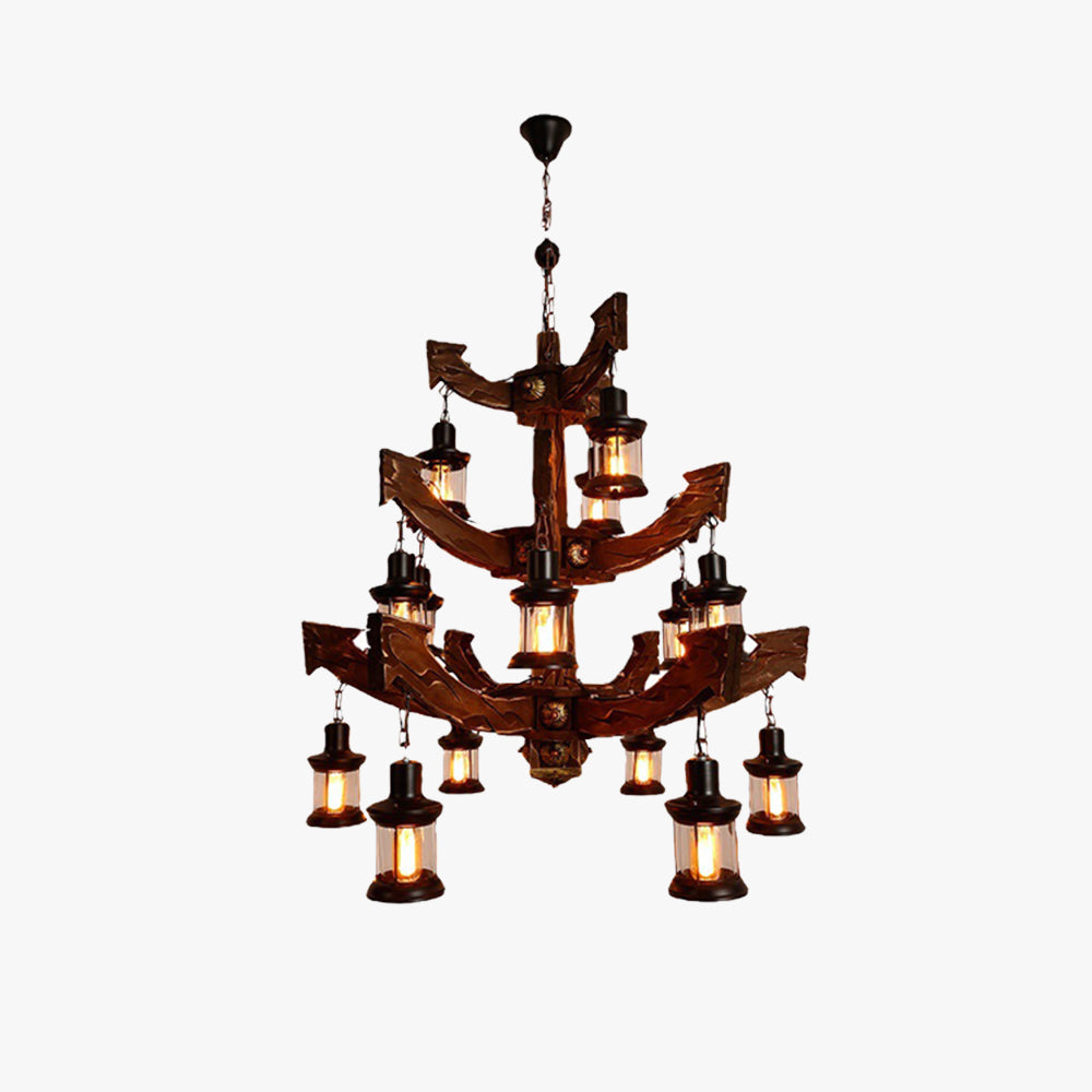 Epoch Retro 14 Lantern Wood/ Chandelier Living Room/Bedroom - Letslighting